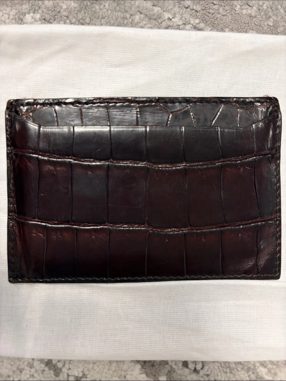 PRADA Brown Croc-Embossed Leather Card & Key Holder